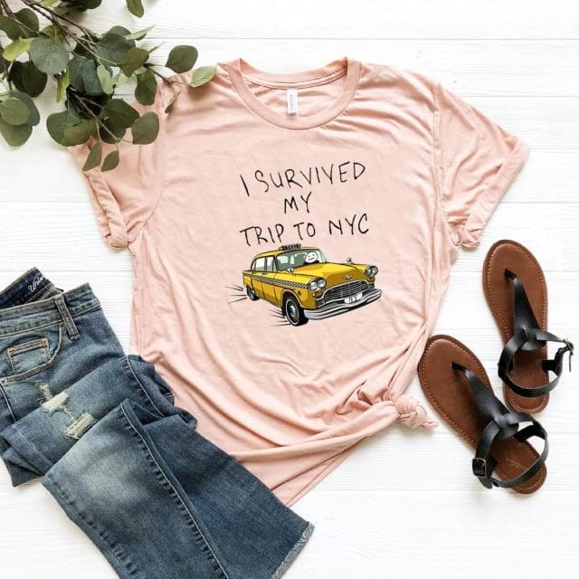 Tom Holland Same Style Tees I Survived My Trip To NYC Print T-Shirt Summer Casual Streetwear Men Women Unisex Fashion Tshirt Top M pink