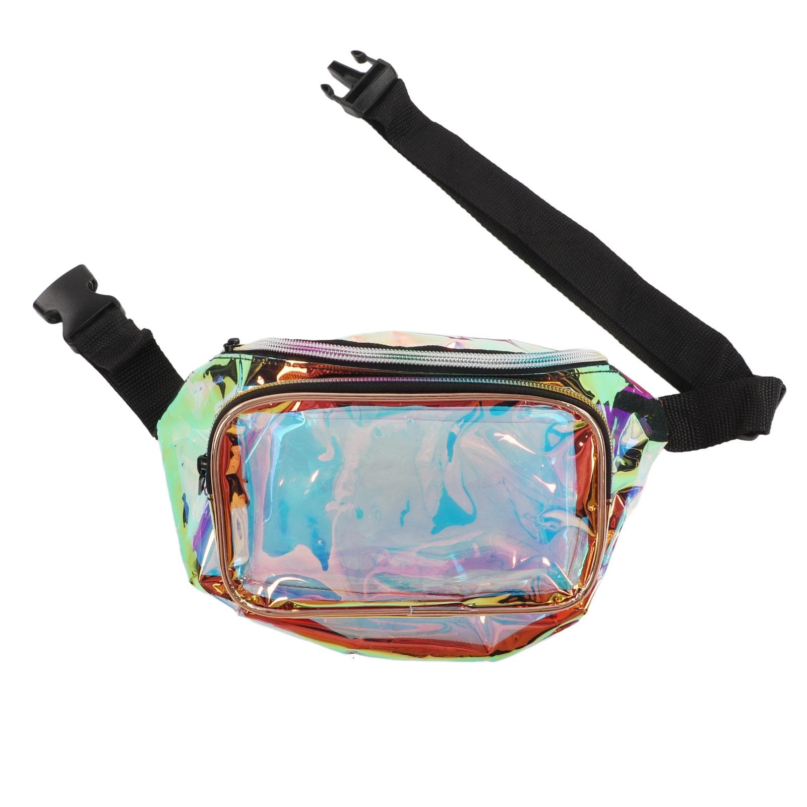 Transparent Iridescent Fanny Pack Shiny Waist Belt Bag with Zipper Waterproof PVC for Travel Party
