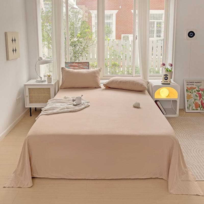 Washed Cotton Solid Color Bed Sheet High Quality Twin Double Queen King Bed Cover Sheets Pure Cotton Single Size Kids Bed Linen 160x230cm 1pc