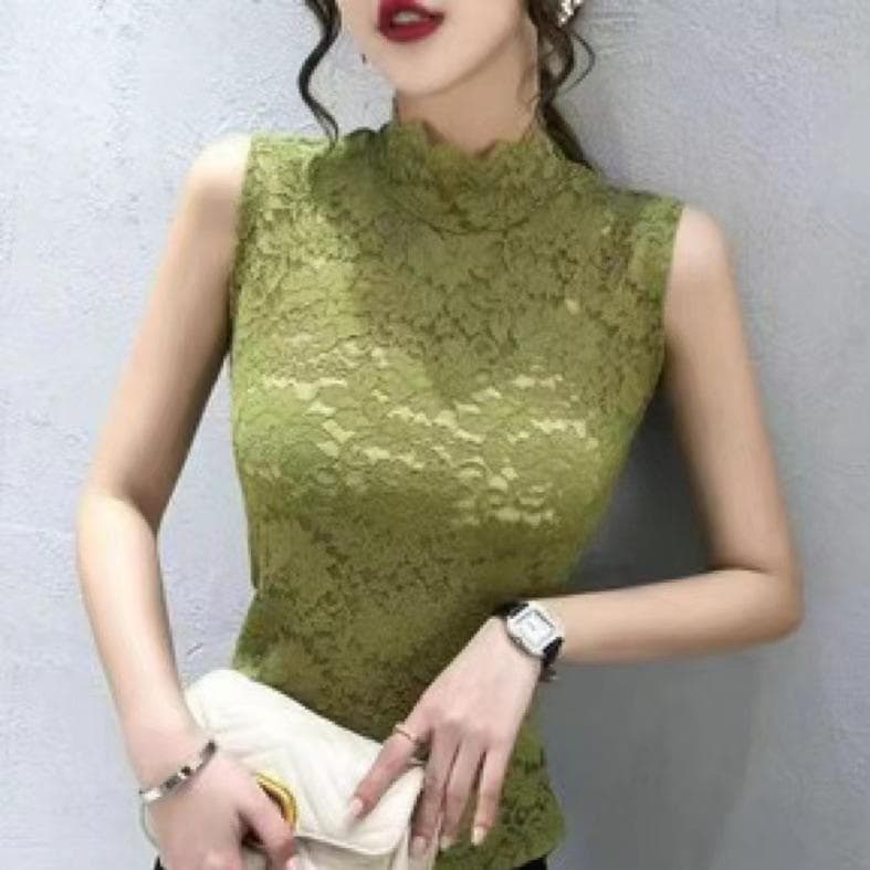 Autumn/Winter Lace Mesh Turtleneck Slim-Fit Women's Long-Sleeved Top 3XL (125-135 jin, size up recommended)