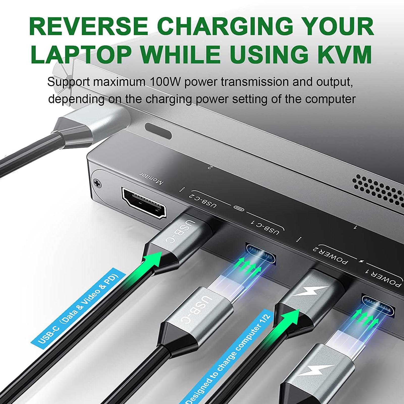 Type C KVM Switch 2 In 1 Out 10Gbps 3840x2160 30Hz 60Hz Self Adaptive EDID HD KVM Switcher for
