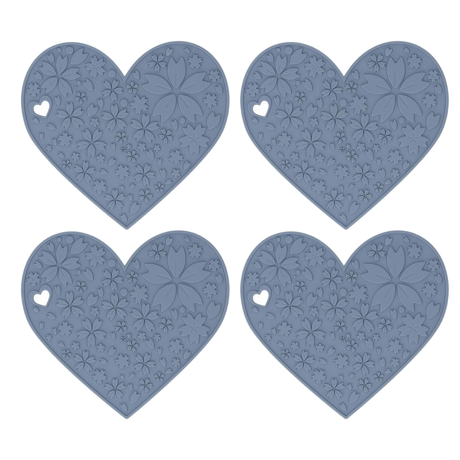 4PCS Silicone Placemats Heart Shaped Non Slip Waterproof Heat Resistant Washable Dinning Table Mat