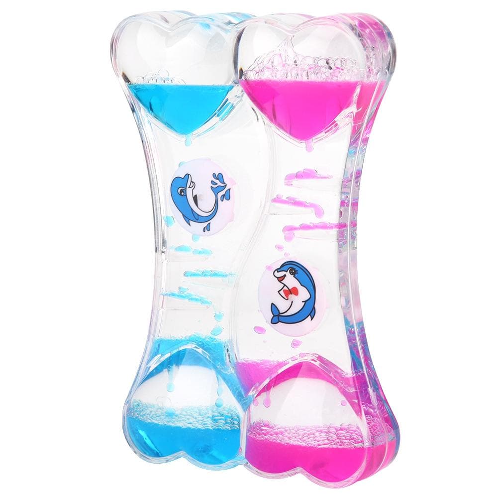Heart Pattern Hourglass Floating Oil Clock Liquid Timer Desk Decoration Ornament(blue pink)