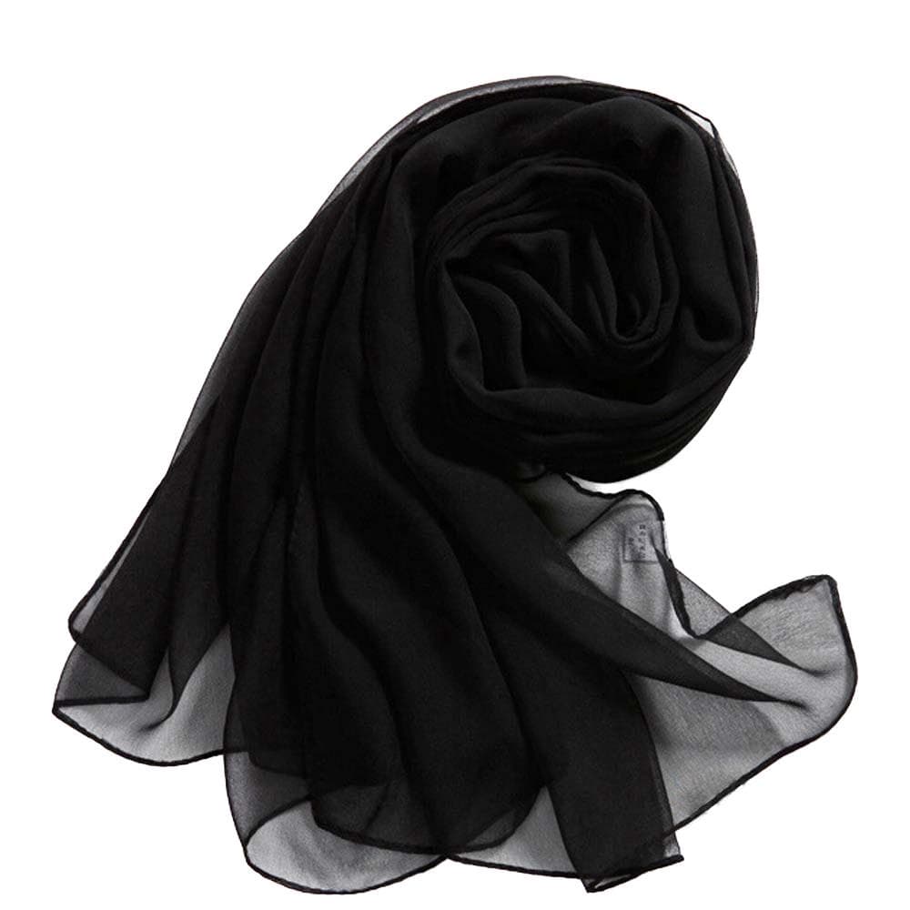 Girls Women Long Soft Thin Wrap Lady Shawl Chiffon Scarf Beach Scarves black