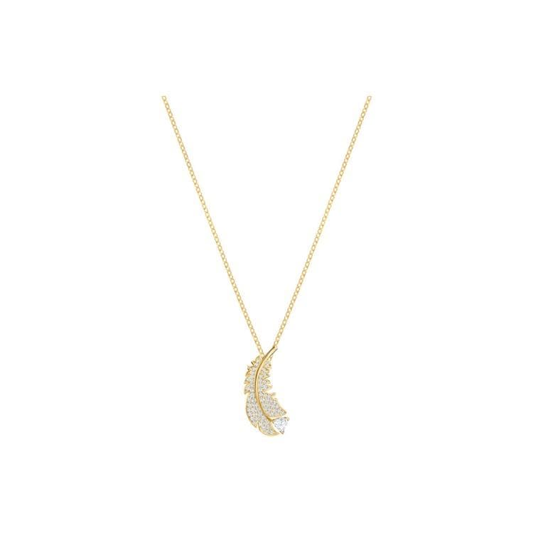 Swarovski Nice Elegant Feather Necklace Women necklace Gold 5505740 Box (Random Color)