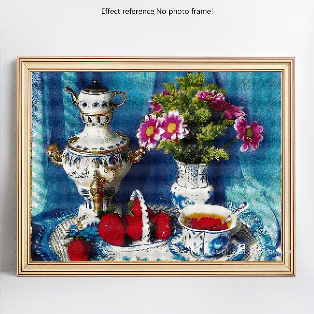 DIY Diamond Painting Full Round Flower And Tea Diamond Embroidery MosaicFull Display Picture 20X30CM