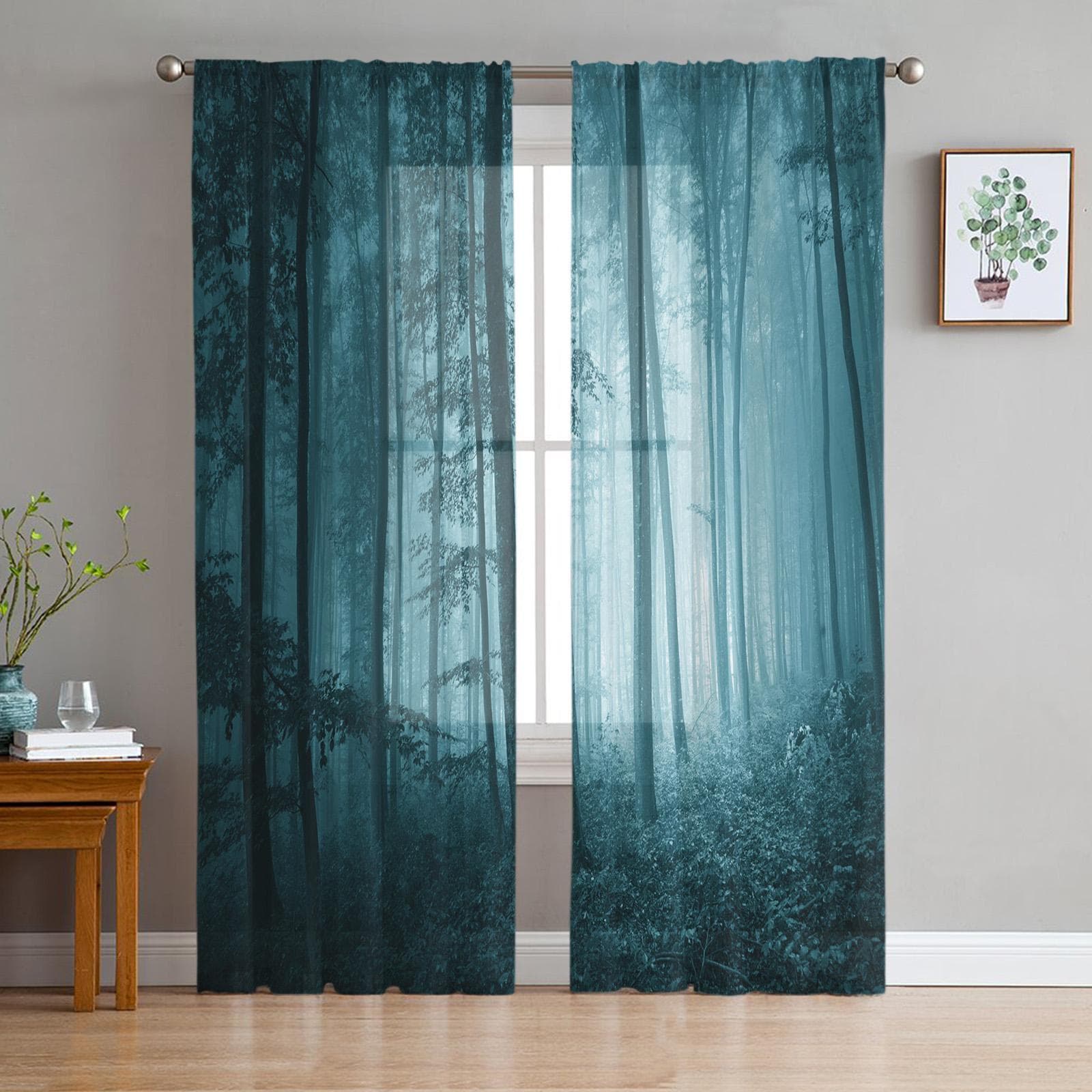 Luxury Tulle Curtains Fog Woods Fir Jungle Living Room Kitchen Chiffon Curtain Youth Bedroom Sheer Floor Valance Curtain 135W x 244H(cm)