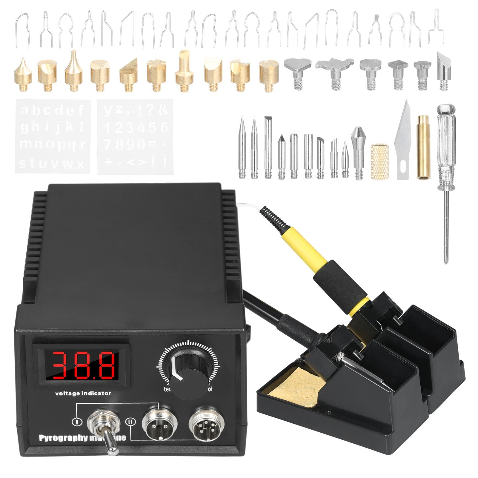60W 220V 55-Piece Woodburner Pyrography Wood Leather Burning Tool Kit Adjustable Temperature 32 Fahrenheit to US Plug