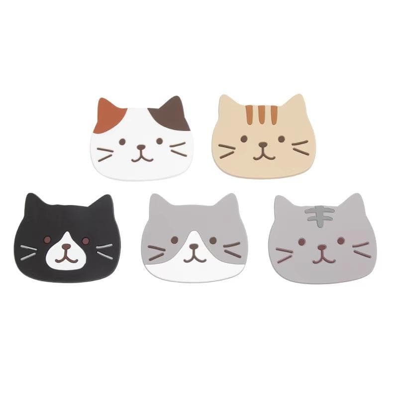 5pcs Cat Silicone Cup Coaster Mat, Waterproof & Heat Resistant Table Placemats 10X8CM