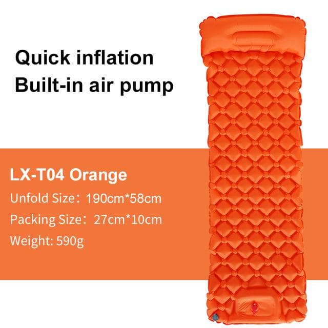 Outdoor Sleeping Pad Camping Inflatable Mattress Built-in Pump Ultralight Air Cushion Travel Mat With Headrest For Travel Hiking orange