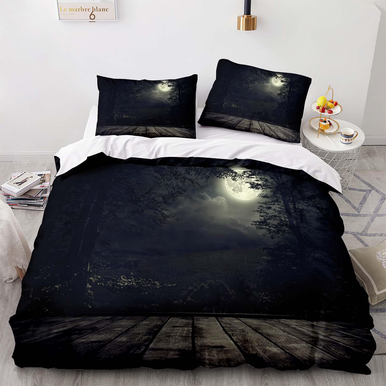 Mountain Aurora Bedding Set Romantic Galaxy Landscape Bedclothes Single Double Queen Twin Full Size Duvet Cover Women Bed Linen AU King(245x210cm)