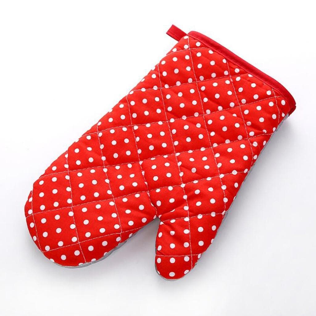 Kitchen Cooking Microwave Oven Gloves Mitts Dot Pot Pad Heat Proof Protected red