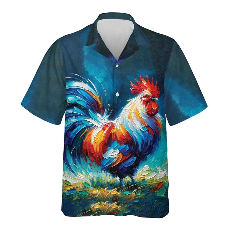 Funny Cartoon Chicken Graphic Shirts For Men Clothes Casual Hawaiian Rooster Beach Shirt Aloha Button Clothing Eggs Short Sleeve L