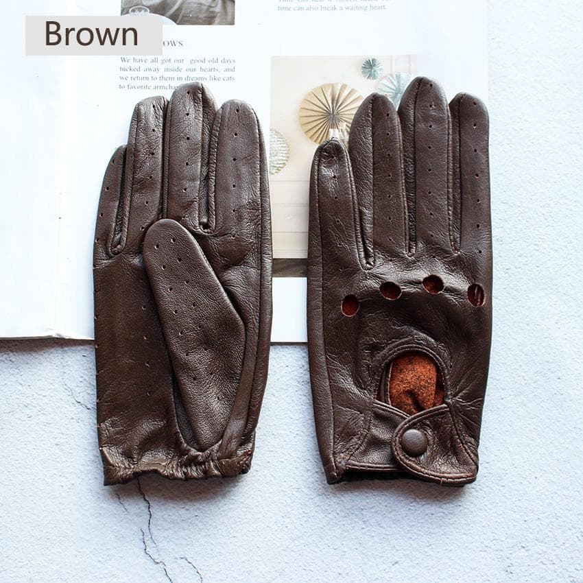 Driving Leather Gloves for Women's Single-Layer Unlined Thin Hollow Style Outdoor Cycling Driver Gloves Free of Shipping 8 1/2 brown
