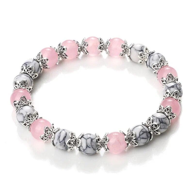 8mm White Howlite Stone Women Bracelet Metal Spacer Charm Natural Agates Pink Rose Quartz Beads Bracelets for Men Jewelry Gifts Pink-WhiteCHINA