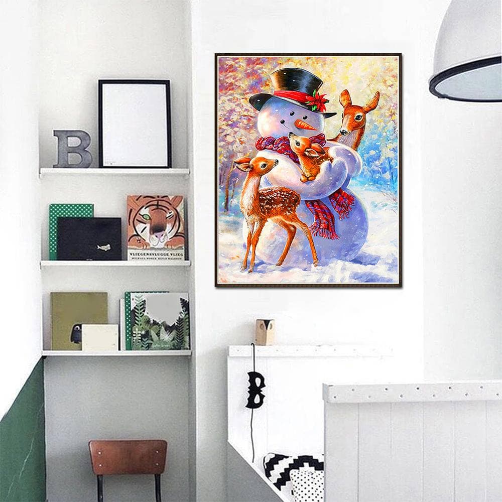 Diamond Painting Snowman Round Diamond Embroidery Cartoon Picture Rhinestone Christmas Decorations 20X30CM