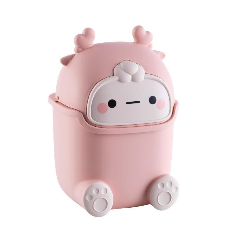 Desktop Trash Can Plastic Mini Lovely Living Room Dining Table Wastebasket with Lid for Home Light pink