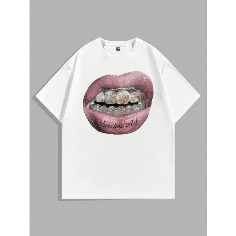 T-shirt Mouth Print T-shirt Men's Summer Cotton Casual Short-sleeved Men 4XL
