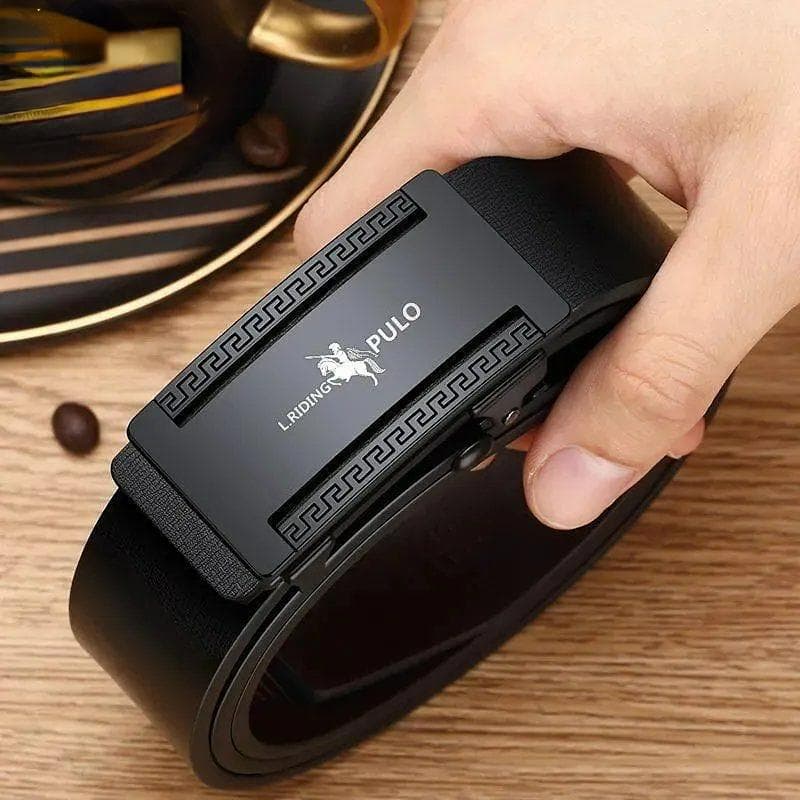 Paul Belt Men Leather Automatic Buckle Belt Pure Cowhide Young People Casual Personality Korean Version of The Trend of The Trouser Belt 120cm
