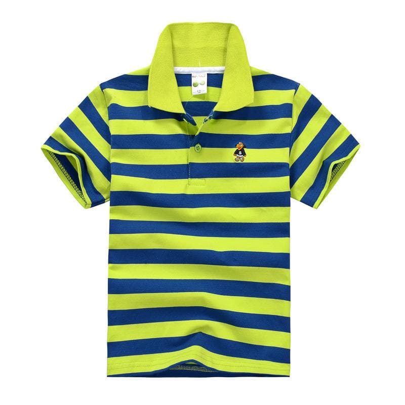 Children's Short Sleeved Summer Children's Wear Middle and Large Children's T-shirt Cotton Stripe Polo Shirt 165cm dark green
