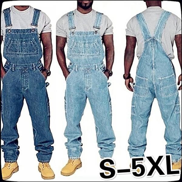 2022 XS-5XL Men's Fashion Denim Overalls Casual Men's Jeans Overalls Suspenders Jumpsuit Plus Size Jeans 3XL blue