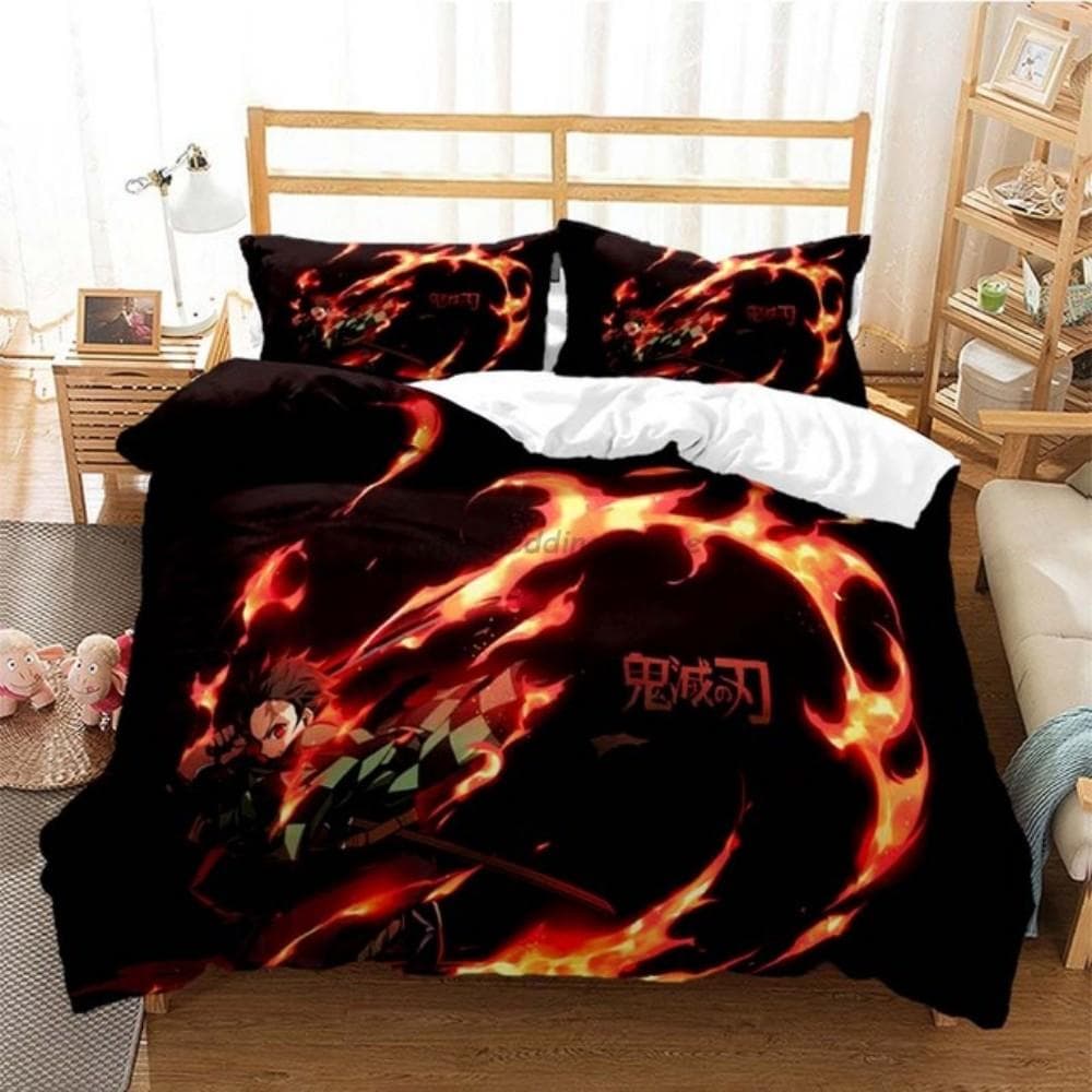 Anime Demon Slayer Bedding Set Japanese Cartoon Bed Linen 200x220 Teens Girls Twin Single Queen King Full Duvet Cover Sets EU Single 135x200cm