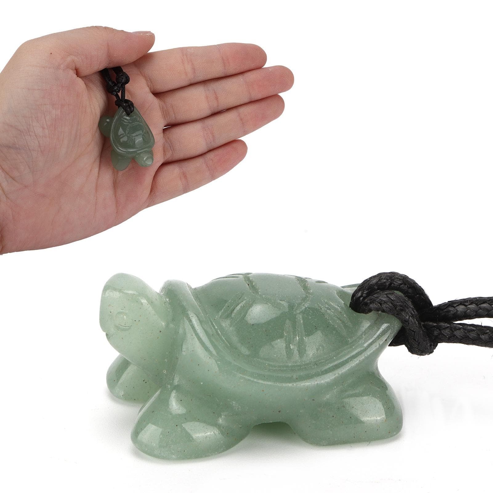 Crystal Pendant Natural Carved Tortoise Green Jewelry Necklace with Lanyard for Men Women