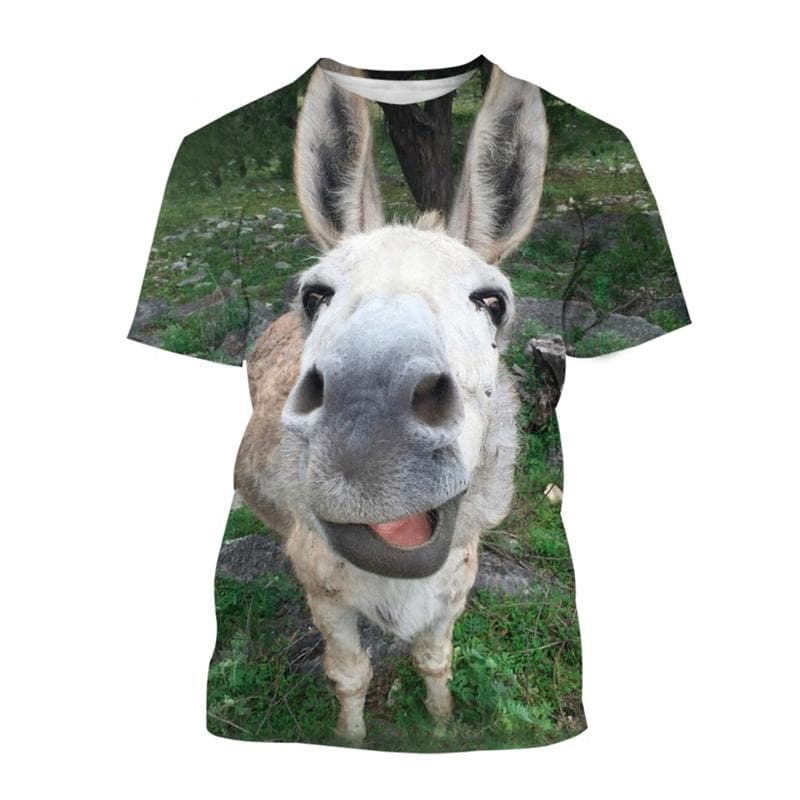 Cute Donkey 3D Printing T Shirt For Men Funny Animal Graphics Short-sleeved T-shirt Personality Round Neck Casual Tee Shirt XXXL