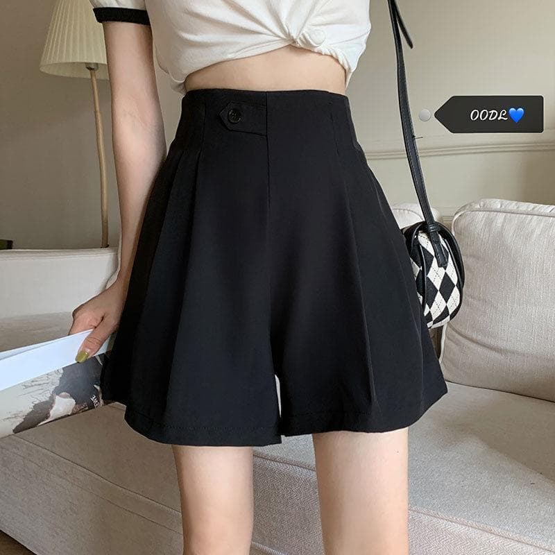 High-waisted Shorts, Thin Draping Loose Sports Wide Leg Bitter, Fashion Women Casual Suit Pants Black Shorts 5XL 185-100 kg black