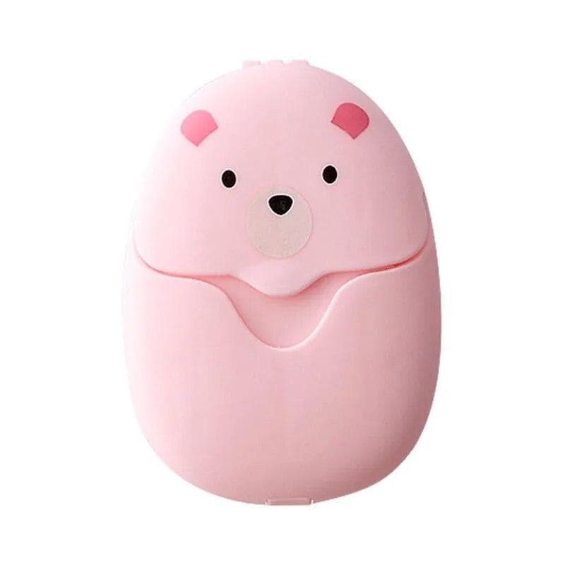 Portable Disposable Cleaning Soap Paper New Cartoon Travel Paper Soap Cute Paper Soap Disposable Bear Soap pink