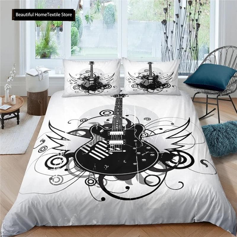 3d Music Notes Guitar Duvet Cover Set For Teens Adults Bedroom Decor Music Bedding Sets Fashion Hip Hop Comforter Cover US Twin 173x218cm