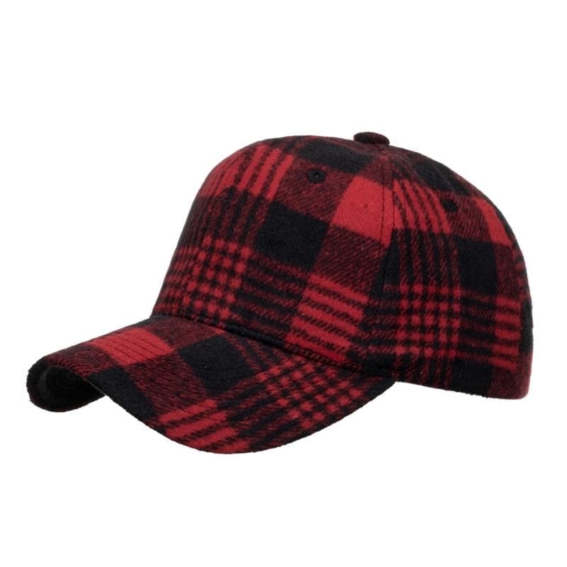 Classic Plaid Print Baseball Cap Unisex Plaid Outdoor Casual Cap Autumn Winter Adjustable Peaked Cap red