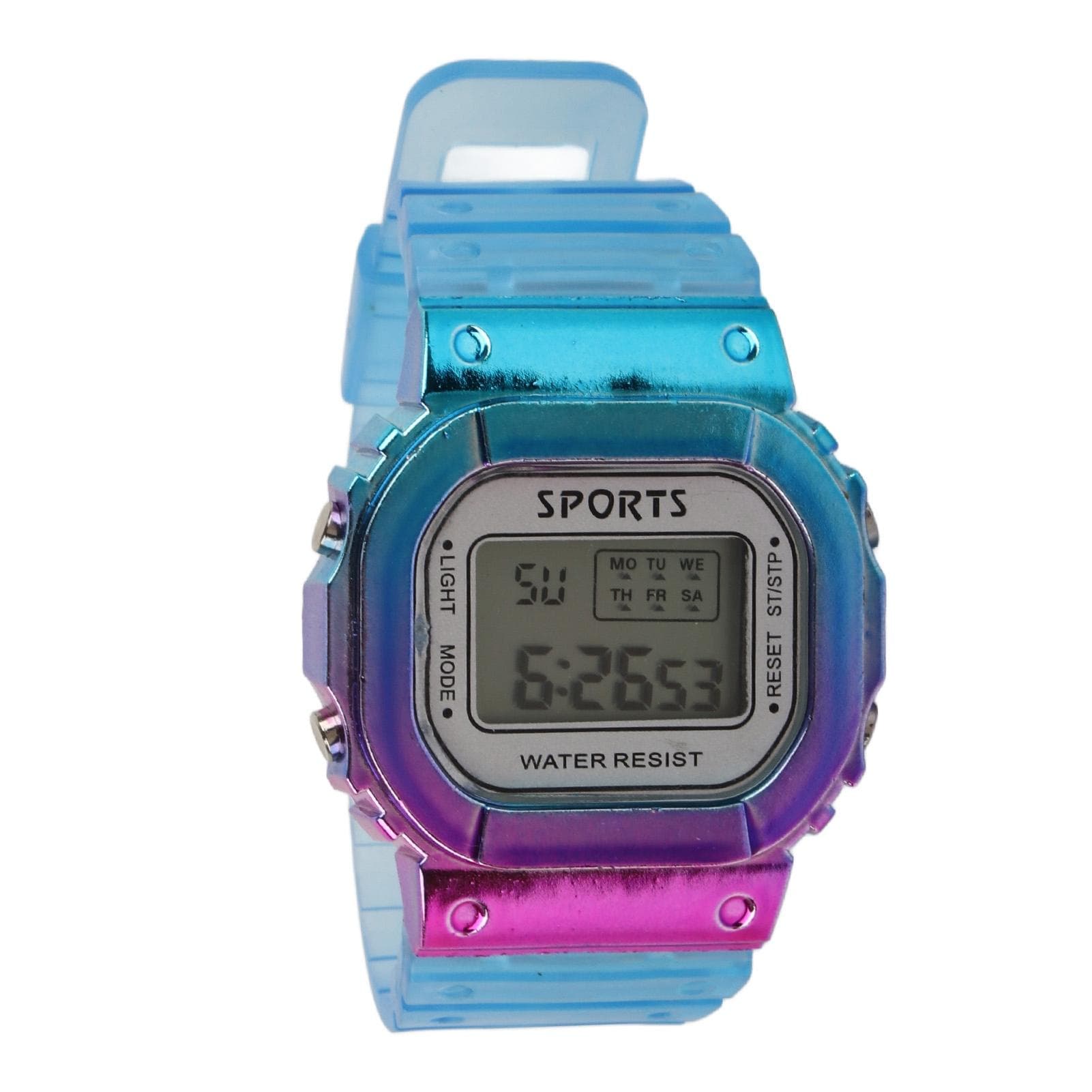 Gradient Color Electronic Watch Large Dial Waterproof Long Standby Time Purple Blue Casual Sports