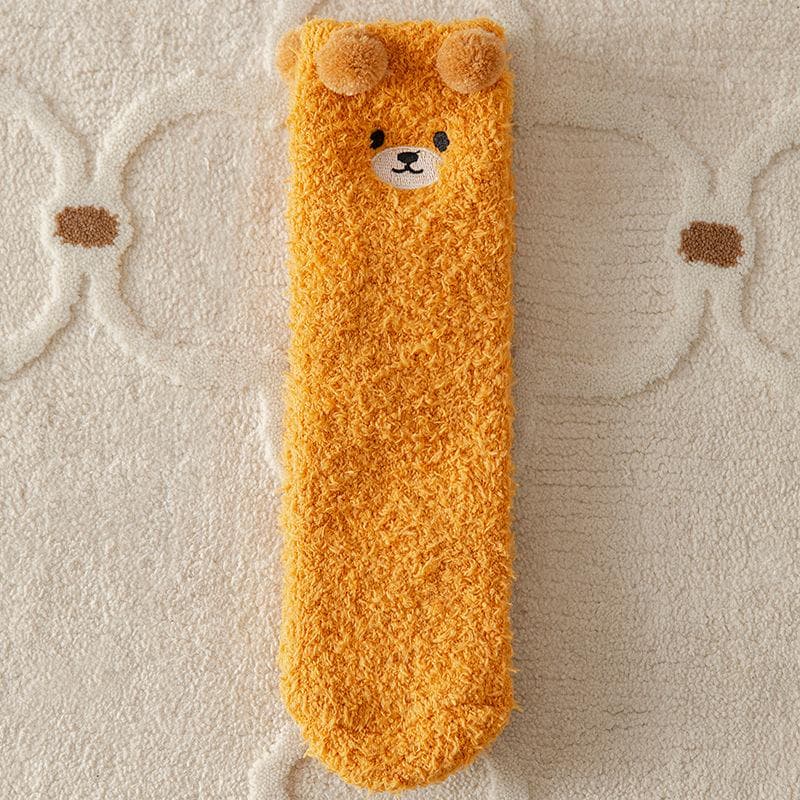 Women Winter Warm Fluffy Socks Home Floor Sleep Socks Fashion Kawaii Animal Thick Fleece Fuzzy Socks yellow