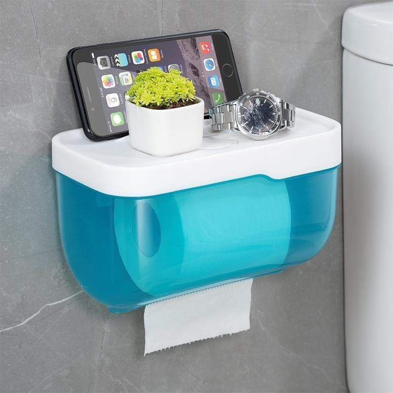 Home Bathroom Storage Shelf Rack Wall Mount Plastic WC Toilet Paper Holder Paper Storage Box 22X13X13cm blue