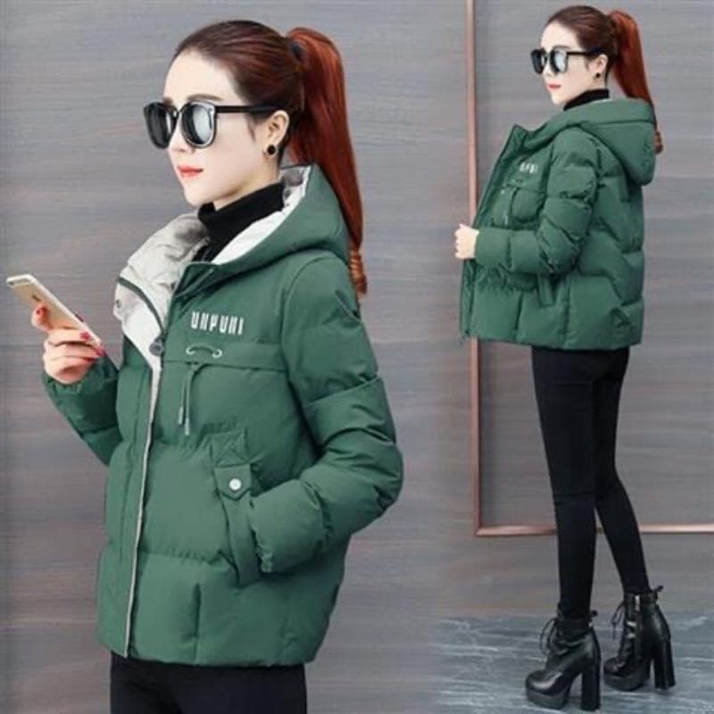 Winter Casual Hooded Jacket Parkas for Women Warm Letter Print Long Female Coat Zipper Outerwear XL green
