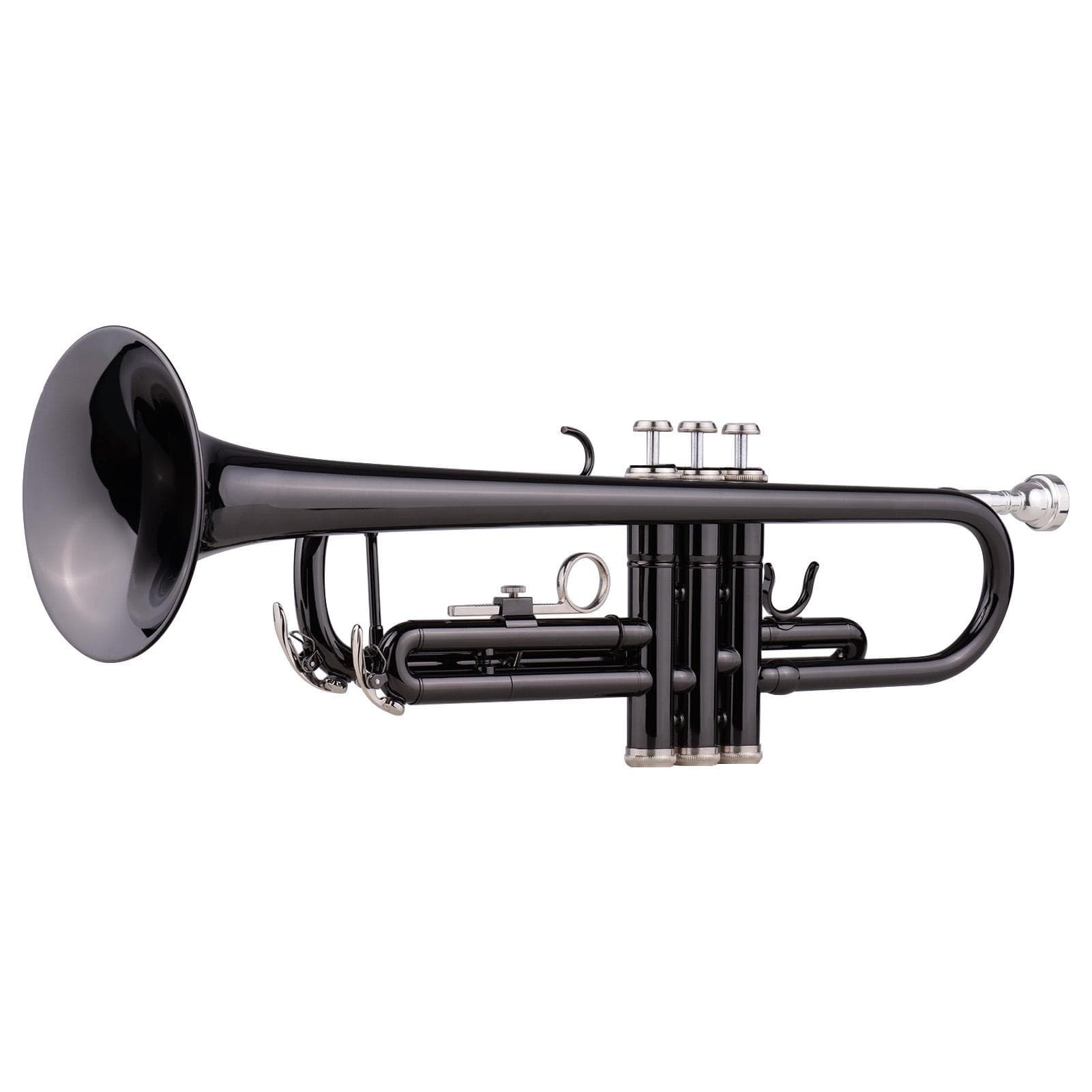 Brass Plated Black Bb Trumpet Set for Beginner Student with Hard Case Straps Mouthpiece Gloves black