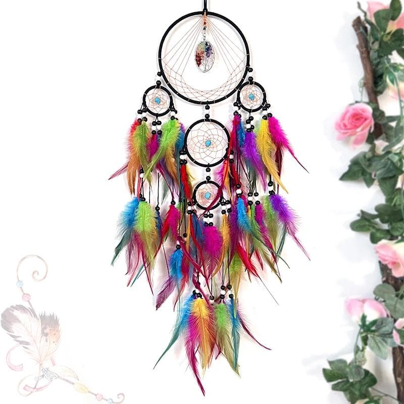 Dream catchers Retro 5 Ring Dream Catchers Home Decoration Indians Natural Stone Tree of Life Dreamcatcher Wall Hanging