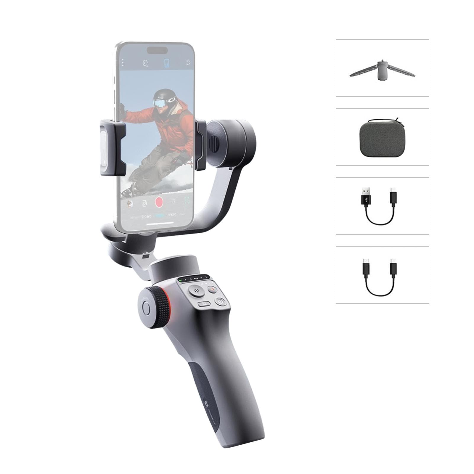 FUNSNAP Capture 5 3-Axis Stabilizer Gimbal Stabilizer with LCD Screen for Smartphone 450g/0.99lbs without AI Active Tracker Module black