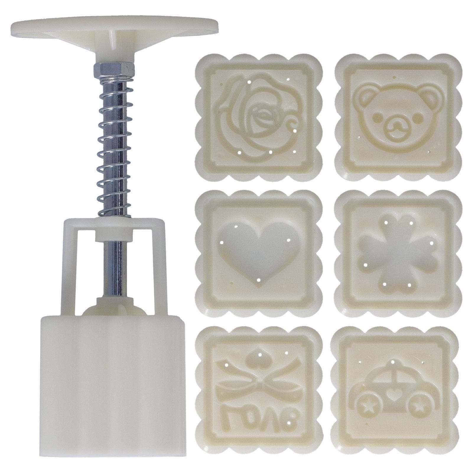Rectangular Cake Mold DIY HandPressed ABS Mold with 6 Stamps for Cake Mooncake Dessert 50g