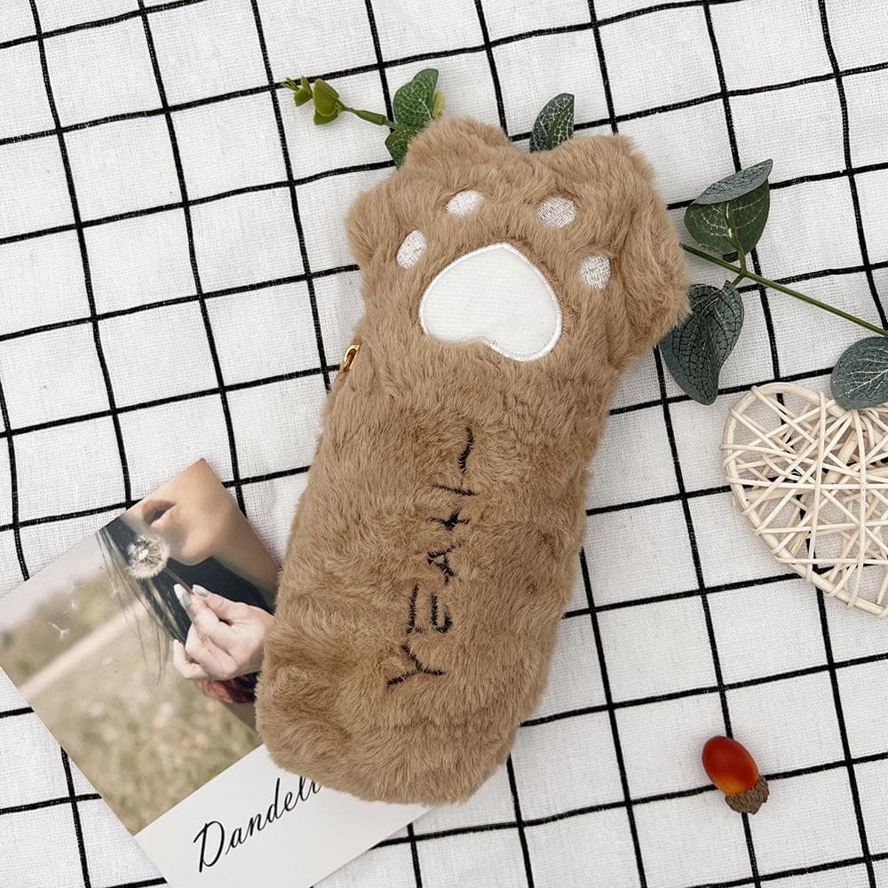 1 PCS Kawaii Cute Cartoon Cat Paw Pen Pencil Bag School Office Supplies Stationery Makeup Pouch Cosmetics Case brown