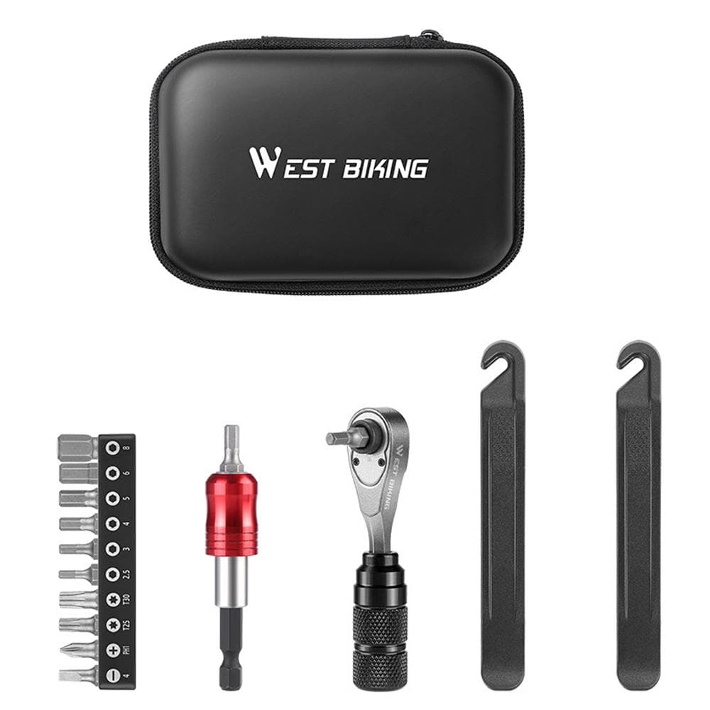 Bike Repair Kit Include Aluminum Alloy Ratchet Wrench Screw Bits Tire Pry Bar Tire Pump for Bicycle