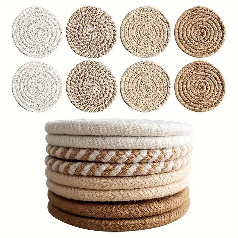 8-Piece Set Absorbent Coasters for Drinks, Minimalist Cotton Woven Coasters Coffee Table Decor Boho Cute Cup Coasters M