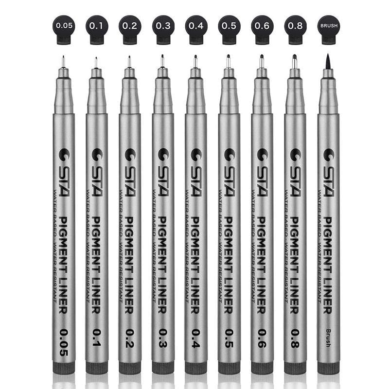 Pigment Liner Black Waterproof Archival Ink Precision Micro-Line Pens Fineliner Various Pen Heads Water Based Sketching Marker