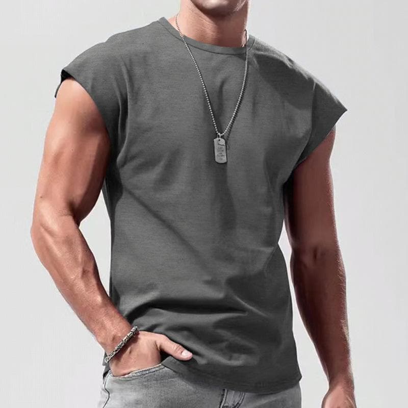 Men's Sleeveless T-shirt Summer Leisure Sports Loose Top Men Short Sleeve Bottom T Shirt for Men L grey