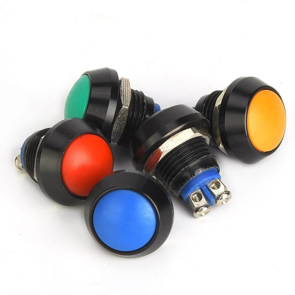 5Pcs Push Button Reset Switch Metal IP65 12mm 3A250VAC with 5Pcs Nuts(red,green,yellow,blue, black)