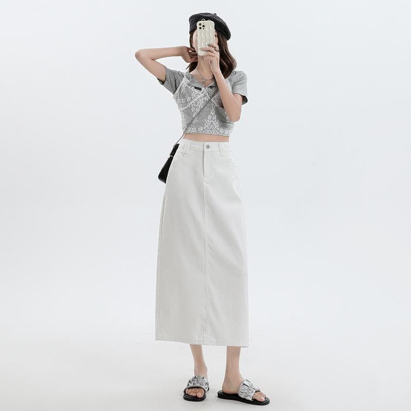 Three-proof White Tennis Denim Skirt for Women, Summer High Waist, Slim Small A-line Skirt Midi Skirt Denim Skirt XS white