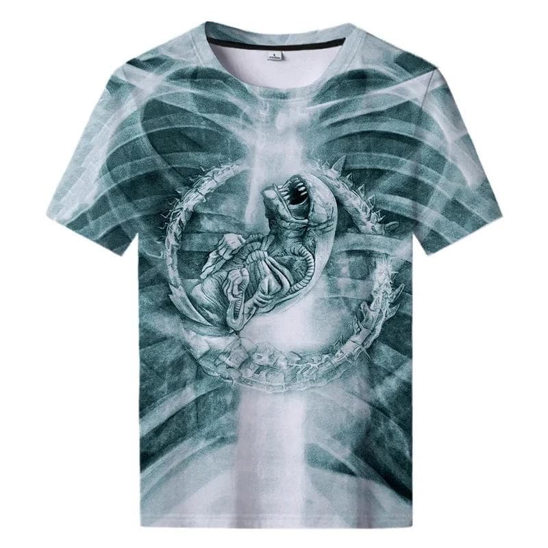 Summer New Alien Art 3D Print T-shirt For Men Clothing Daily Casual T-shirt Horror Alien Movie Graphic Harajuku Tops Tees Shirts 6XL