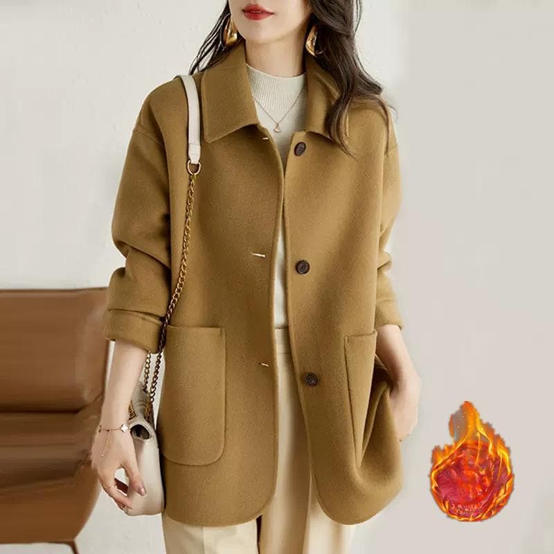 Woolen coat for women's autumn and winter new Korean version camel simple woolen coat single-breasted coat for women S