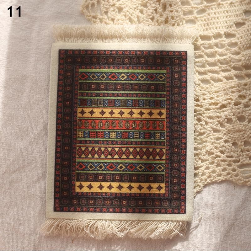 Coasters Cup Pad Persian Mini Woven Rug Mat Mousepad Carpet Ethnic Pattern Cup Laptop with Home Office Table Decor Craft Table 14*9*0.35cm brown